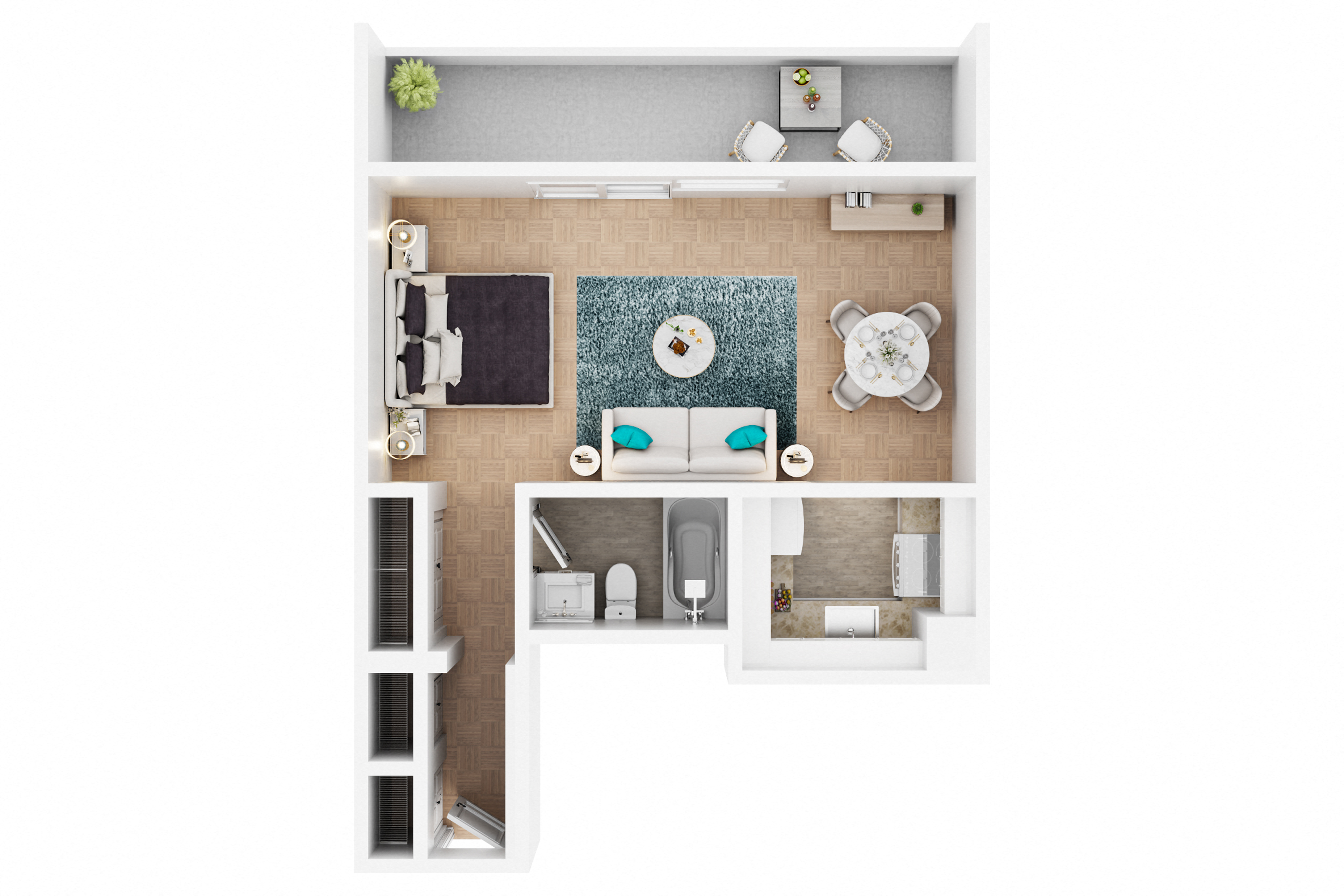 Floor plan for studio, 1 bath, 400 sqft